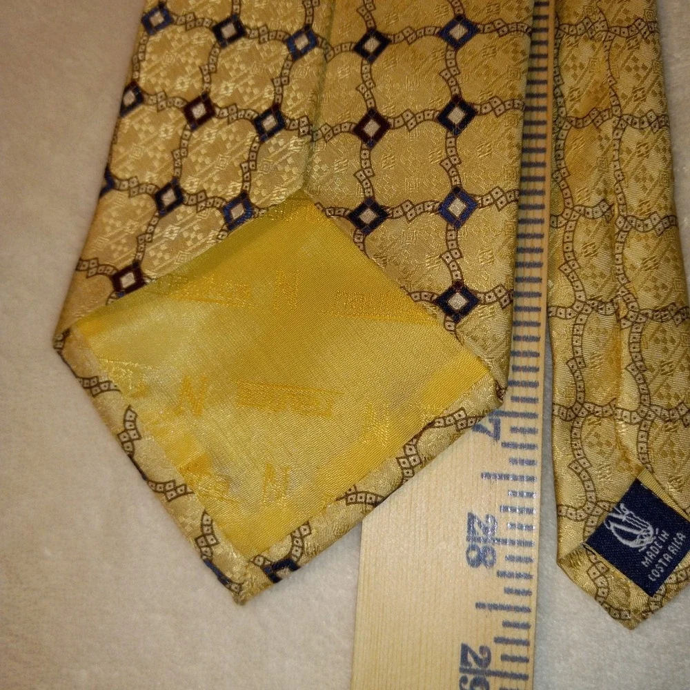 Nautica Silk Tie , Gold with Yellow & burgandy Geometric Men's Necktie